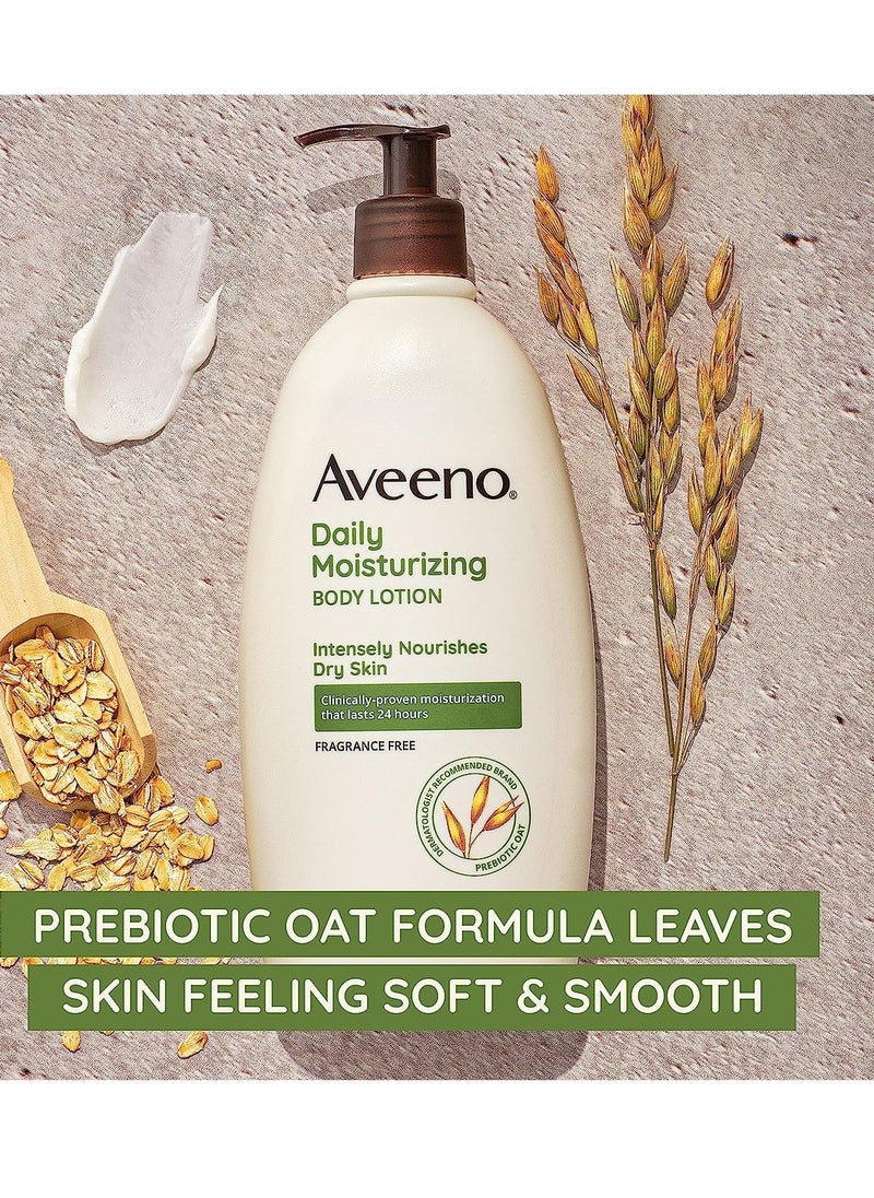 Aveeno Daily Moisturizer, Body Lotion, For Dry Skin, Prebiotic Oat Fragrance Free, 18 fl. oz, Pack of 1