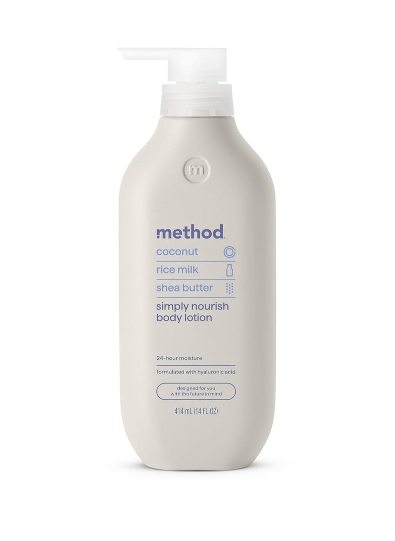 Method Body Lotion, Simply Nourish, Coconut, Rice Milk + Shea Butter notes, 24 Hours of Moisture 14 oz