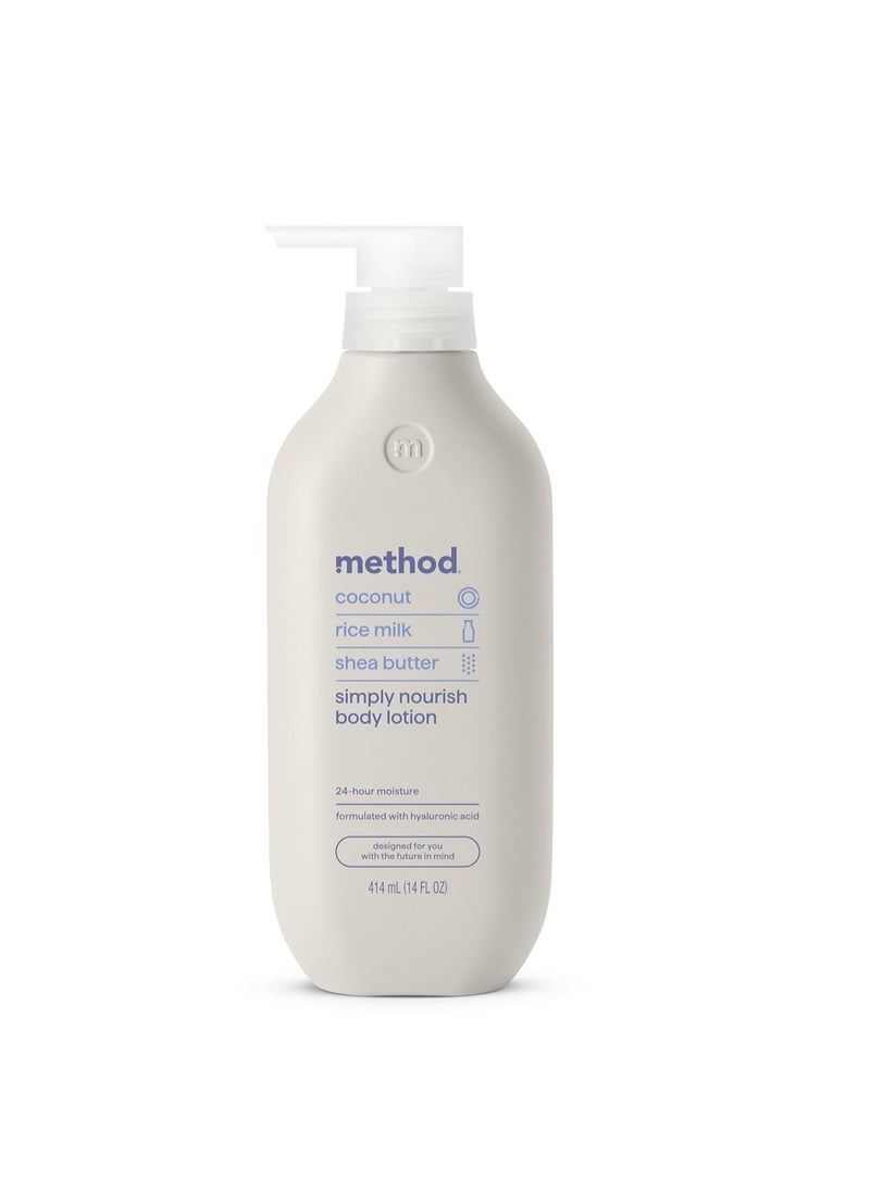 Method Body Lotion, Simply Nourish, Coconut, Rice Milk + Shea Butter notes, 24 Hours of Moisture 14 oz