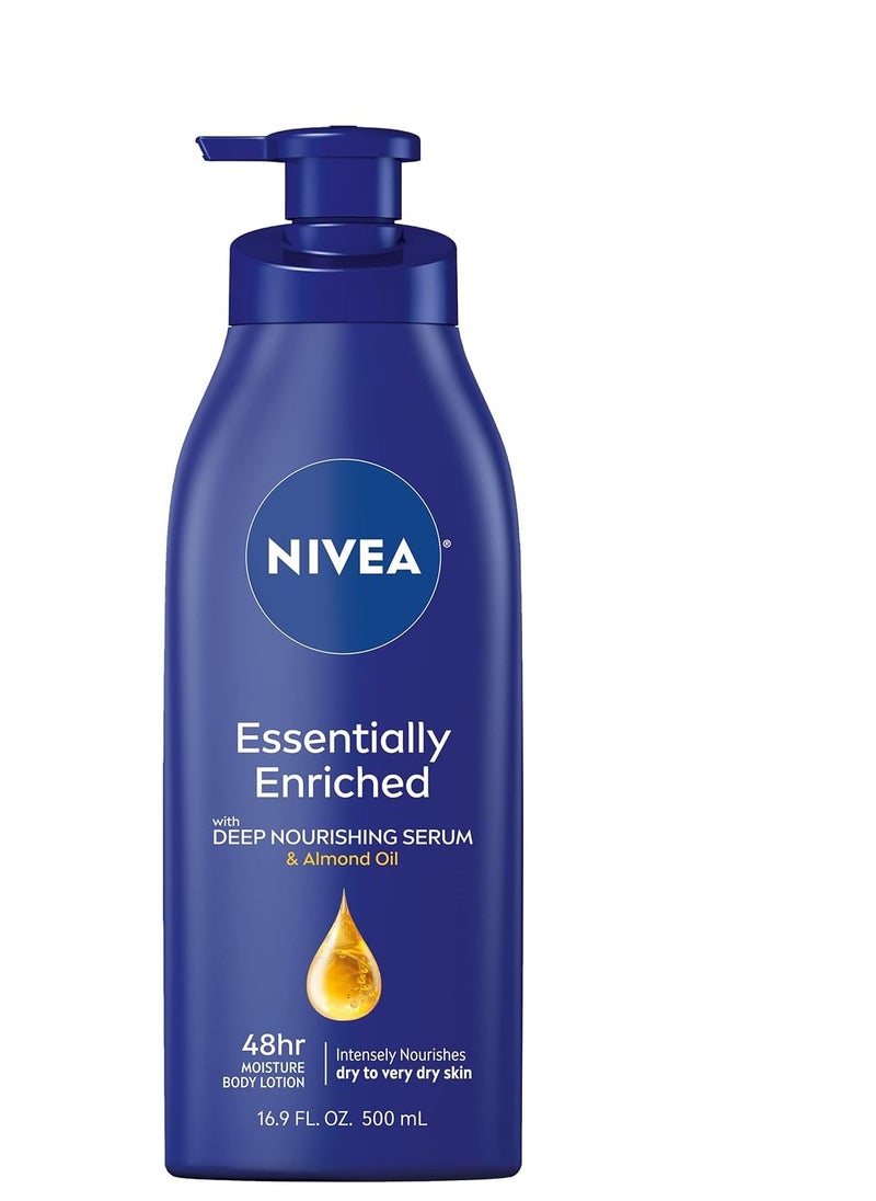 NIVEA Essentially Enriched Body Lotion for Dry Skin, 48-Hour Moisturizing Lotion with Deep Nourishing Serum and Almond Oil, 16.9 Fl Oz Pump Bottle