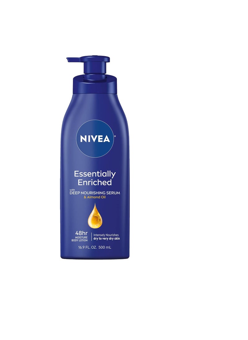 NIVEA Essentially Enriched Body Lotion for Dry Skin, 48-Hour Moisturizing Lotion with Deep Nourishing Serum and Almond Oil, 16.9 Fl Oz Pump Bottle