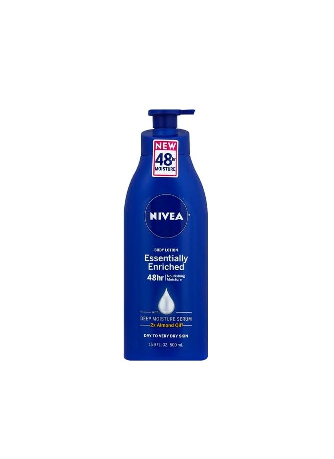 NIVEA Essentially Enriched Body Lotion for Dry Skin, 48-Hour Moisturizing Lotion with Deep Nourishing Serum and Almond Oil, 16.9 Fl Oz Pump Bottle