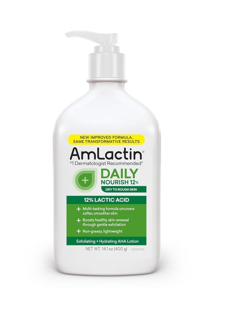 AmLactin Daily Nourish 12% - 14.1 oz Body Lotion with 12% Lactic Acid - Exfoliator and Moisturizer for Dry Skin (Packaging May Vary)​