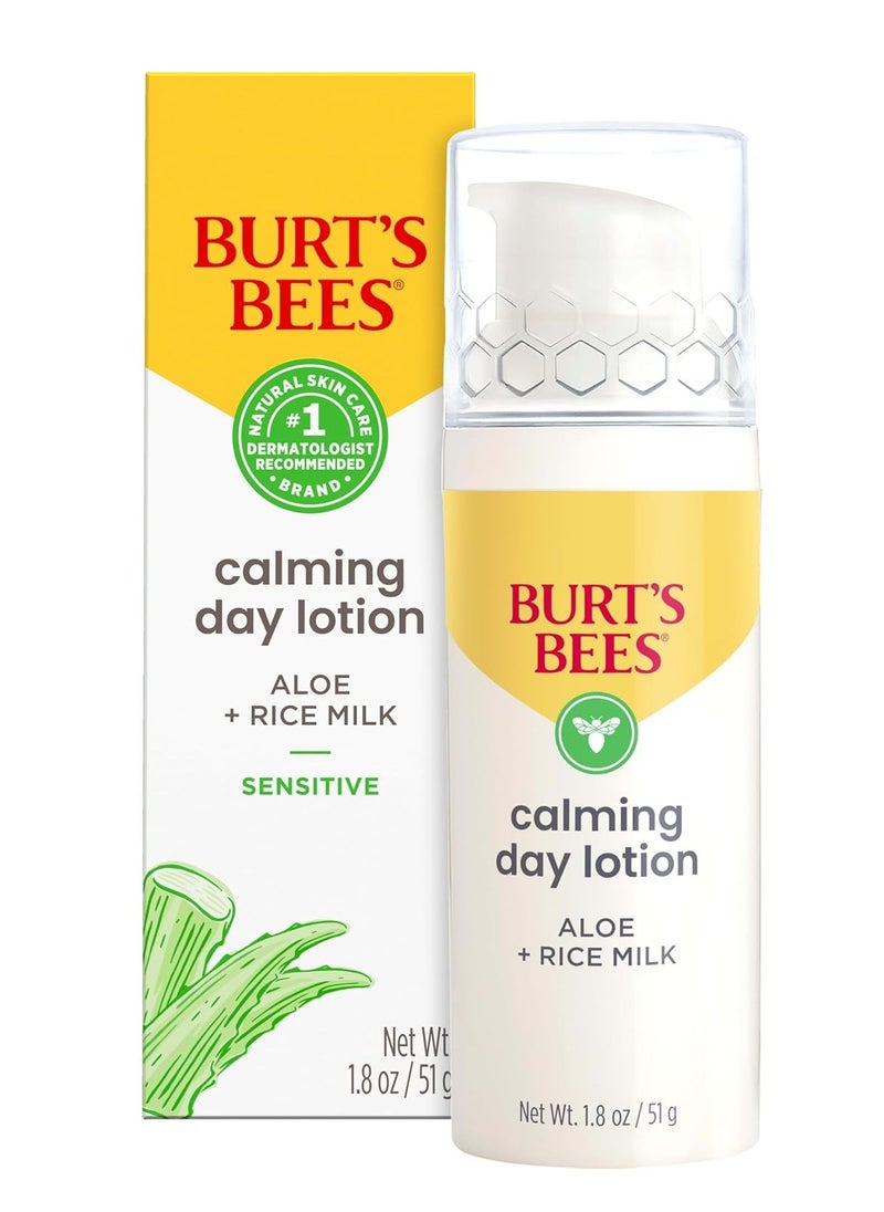 Burt's Bees Skin Care Stocking Stuffers, Face Moisturizer With Aloe and Rice Milk, Calming Day Face Lotion for Sensitive Skin, 98.9 Percent Natural Origin Skin Care Christmas Gifts, 1.8 oz. Bottle