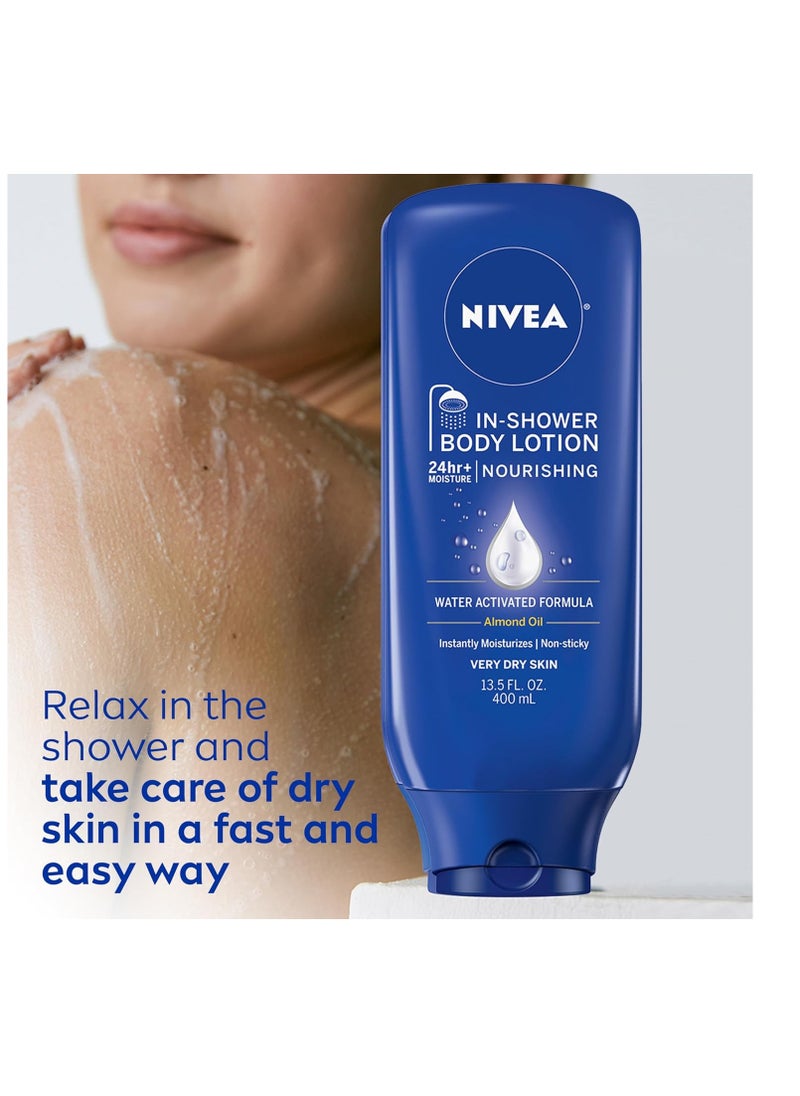 NIVEA Nourishing In Shower Lotion, Body Lotion for Dry Skin, 13.5 Fl Oz Bottle