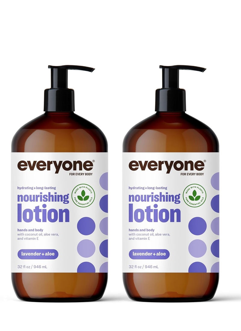 Everyone Nourishing Hand and Body Lotion, 32 Ounce (Pack of 2), Lavender and Aloe, Plant-Based Lotion with Pure Essential Oils, Coconut Oil, Aloe Vera and Vitamin E