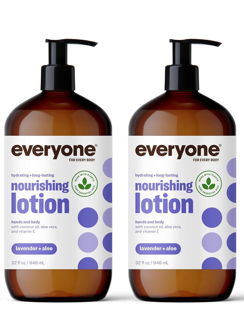 Everyone Nourishing Hand and Body Lotion, 32 Ounce (Pack of 2), Lavender and Aloe, Plant-Based Lotion with Pure Essential Oils, Coconut Oil, Aloe Vera and Vitamin E