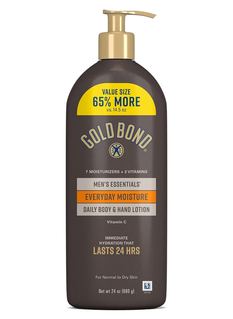 GOLD BOND Men's Essentials Everyday Moisture Daily Body & Hand Lotion with Vitamin C, Formulated for Men's Dry Skin, Value Size, 24 oz.