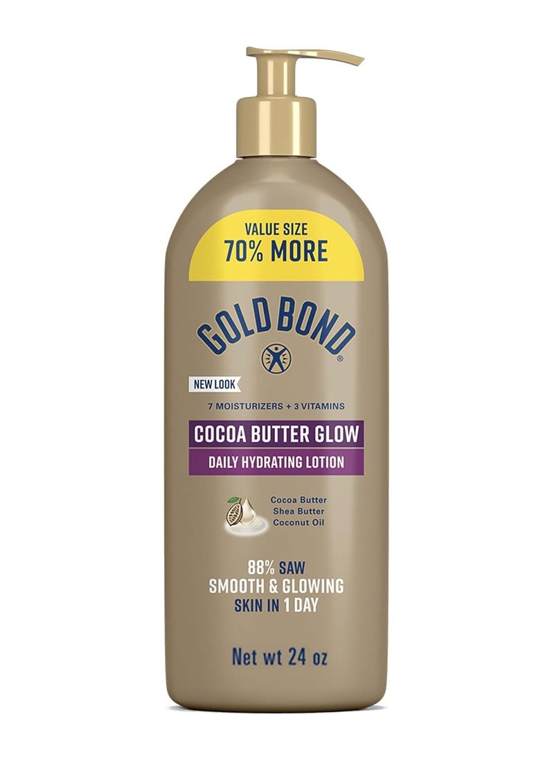 Gold Bond Cocoa Butter Glow Daily Hydrating Lotion with Shea Butter, Cocoa Butter & Coconut Oil, Exfoliating Moisturizer for Dry Skin, 24 oz.