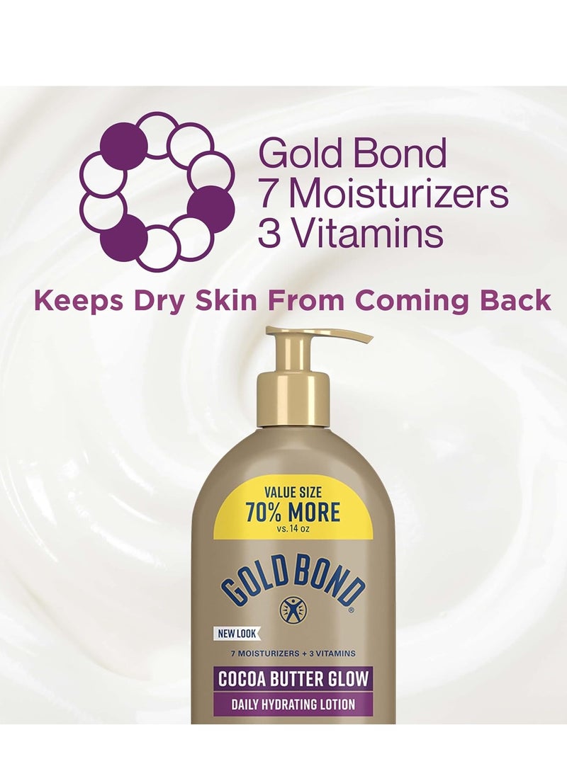 Gold Bond Cocoa Butter Glow Daily Hydrating Lotion with Shea Butter, Cocoa Butter & Coconut Oil, Exfoliating Moisturizer for Dry Skin, 24 oz.