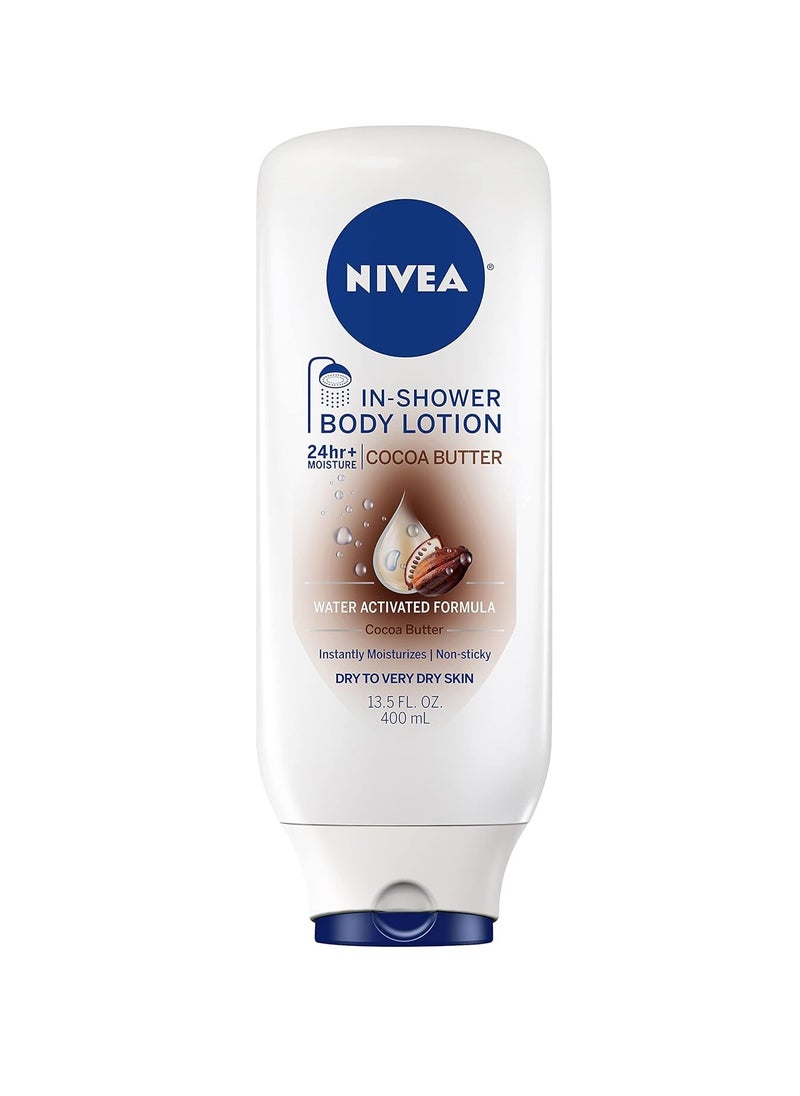 NIVEA Cocoa Butter In Shower Lotion, Body Lotion for Dry Skin, 13.5 Fl Oz Bottle