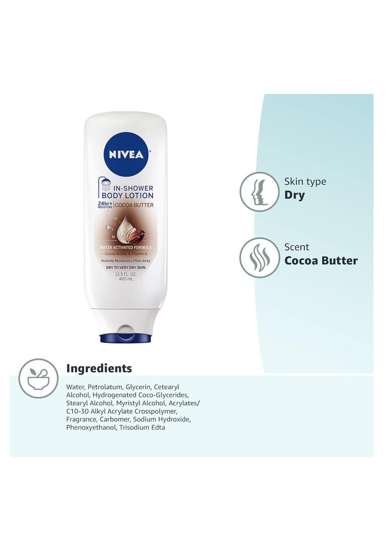 NIVEA Cocoa Butter In Shower Lotion, Body Lotion for Dry Skin, 13.5 Fl Oz Bottle