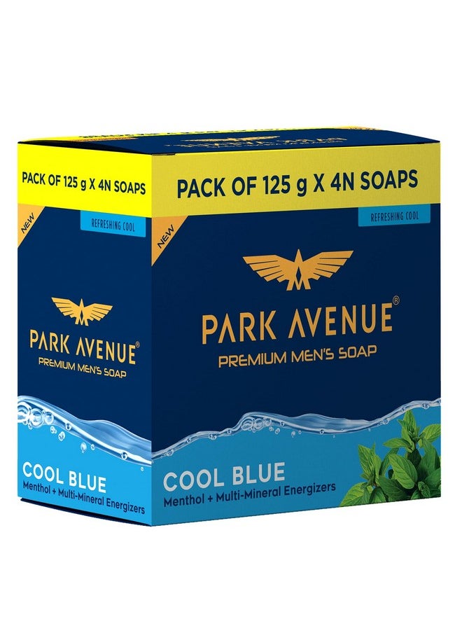 Premium Men’S Soaps For Bath - Cool Blue | 125G (Pack Of 4) | Menthol & Mineral Energizer | Grade 1 Soap | For All Skin Types