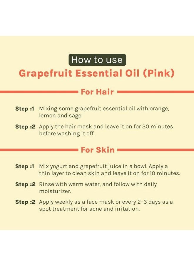 Tattbvalogy Grapefruit (Pink) Essential Oil ; Aromatherapy & Mood Lifter ; Natural & Undiluted Oil For Massage Hair Care Dandruff Skin Irritation & Acne Reduction ; In Glass Bottle 15 Ml