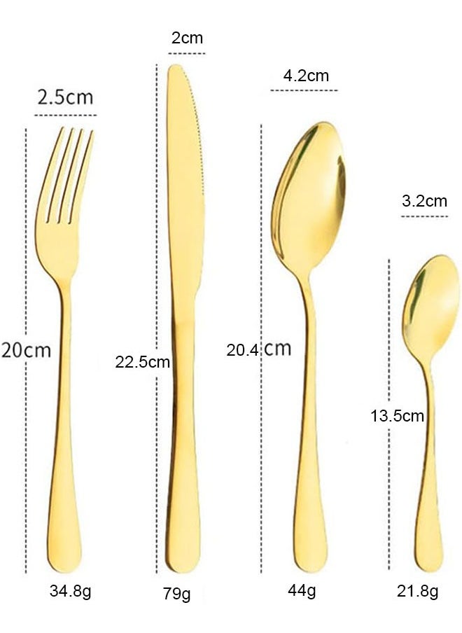 24 pieces Stainless Steel Cutlery Set Gold with Premium Wooden Box,Mirror Polished Flatware Set,Serve for 6,Including Knife/Fork/Spoon/Teaspoon(Gold)