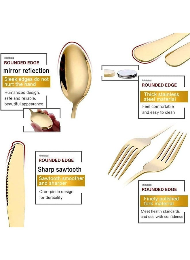 24 pieces Stainless Steel Cutlery Set Gold with Premium Wooden Box,Mirror Polished Flatware Set,Serve for 6,Including Knife/Fork/Spoon/Teaspoon(Gold)