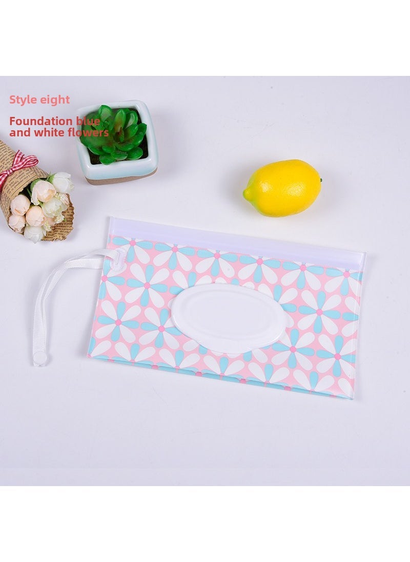 1 x 5 pcs EVA Wet Wipe Bag with Flip Cover for Car and Bathroom Foundation blue and white flower