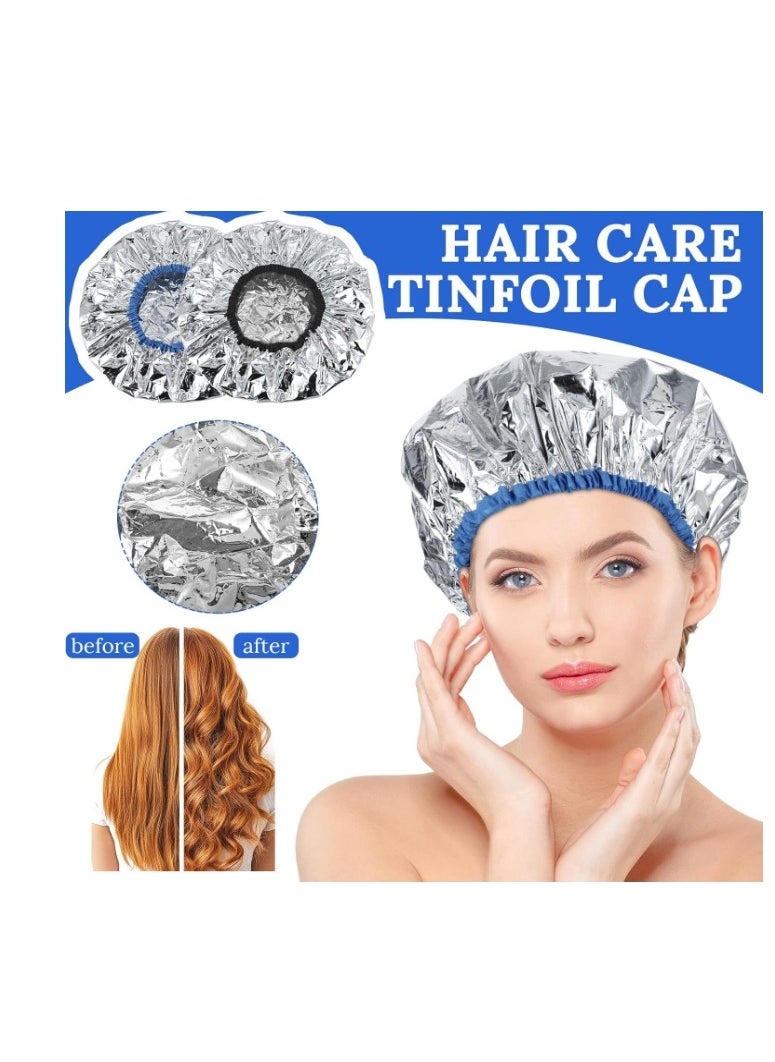 2 Packs Heat Cap For Deep Conditioning, Thickened Aluminum Shower Cap Steam Cap, Reusable Conditioning Processing Caps For Hair for Home And Salon Dyeing Use