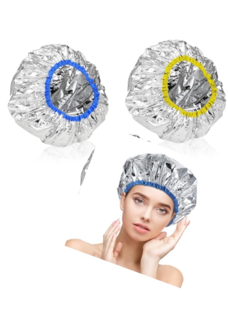 2 Packs Heat Cap For Deep Conditioning, Thickened Aluminum Shower Cap Steam Cap, Reusable Conditioning Processing Caps For Hair for Home And Salon Dyeing Use