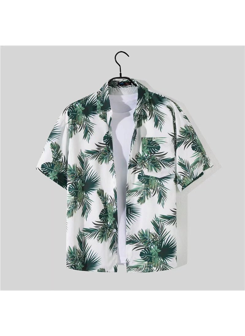 Mens Loose Hawaiian Beach Shirt Shorts Set White (shorts)