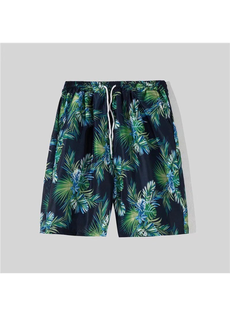 Mens Loose Hawaiian Beach Shirt Shorts Set Navy (shorts)