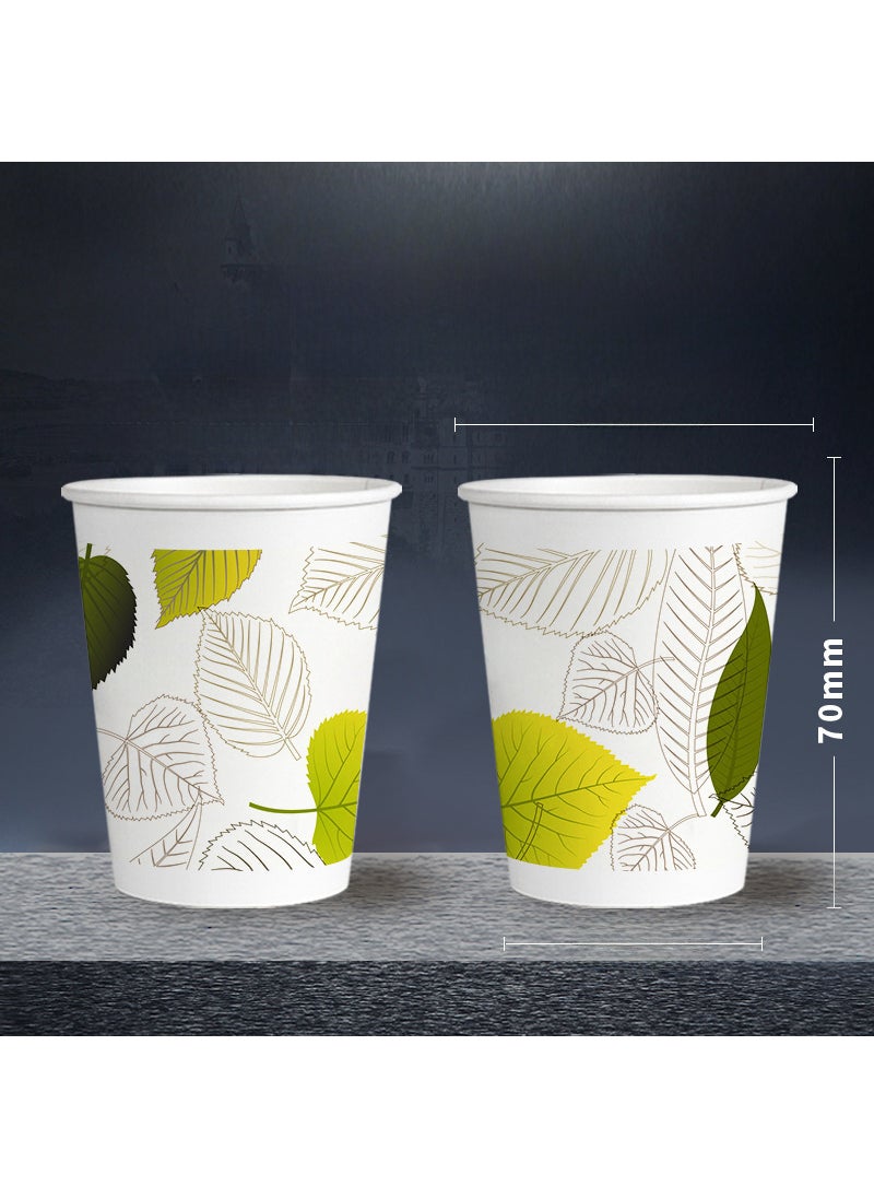 Custom Printed Disposable Paper Cups 500 green leaves [long strip]]