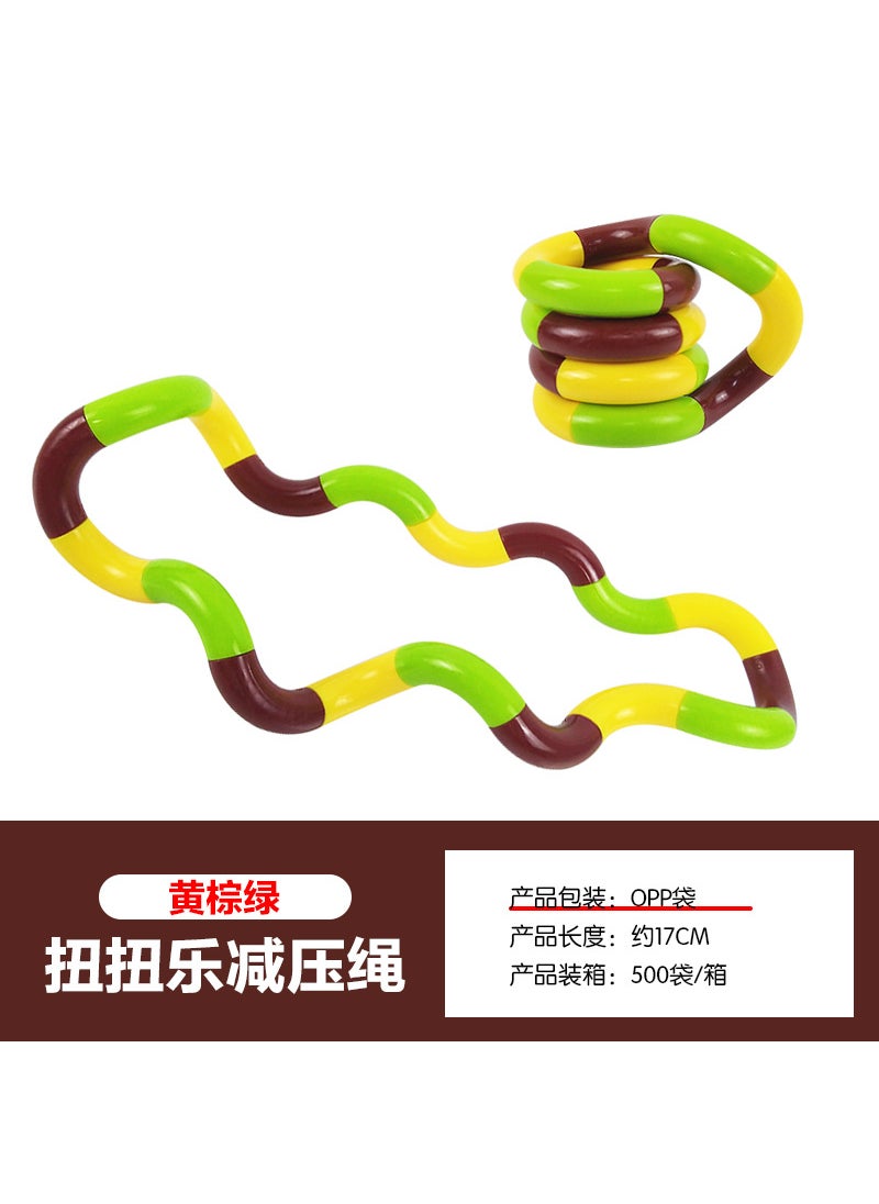 1 x 5 pcs Versatile Twist Rope Stress Relief Toy [yellow green brown] variety twist music (opp bag) 21g