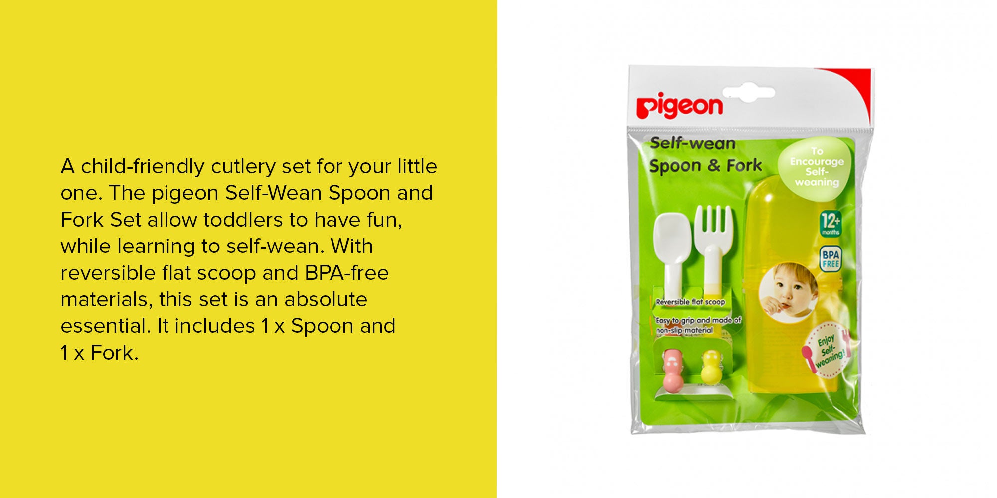 Self-Wean Spoon And Fork Set - Pink/Yellow/White