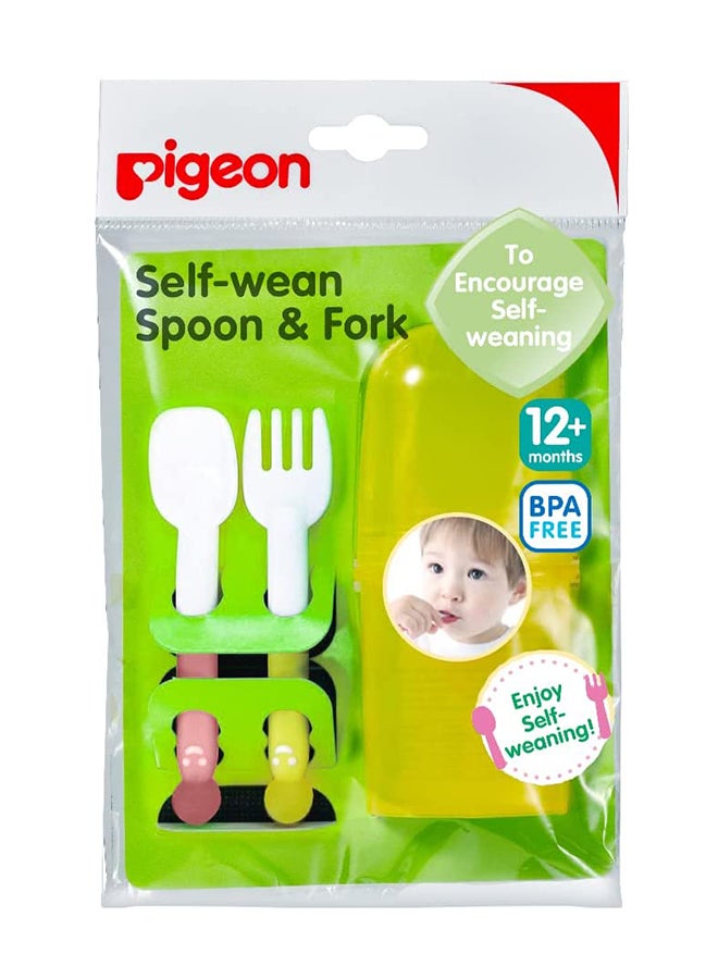 Self-Wean Spoon And Fork Set - Pink/Yellow/White