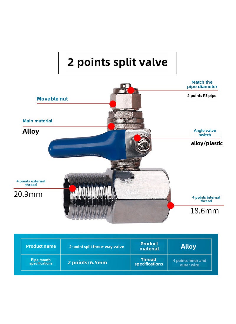 Water Purifier Inlet Connector 4 to 3/2 2 Split three-way valve