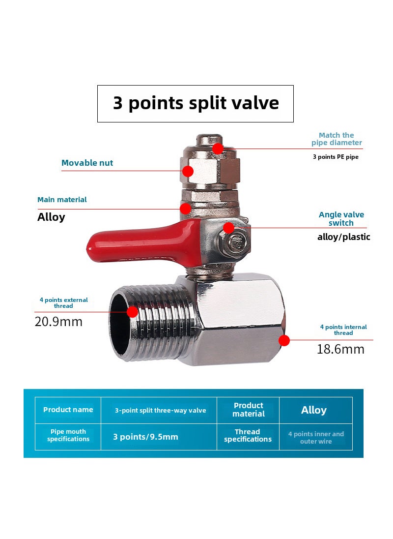 Water Purifier Inlet Connector 4 to 3/2 3 split three-way valve