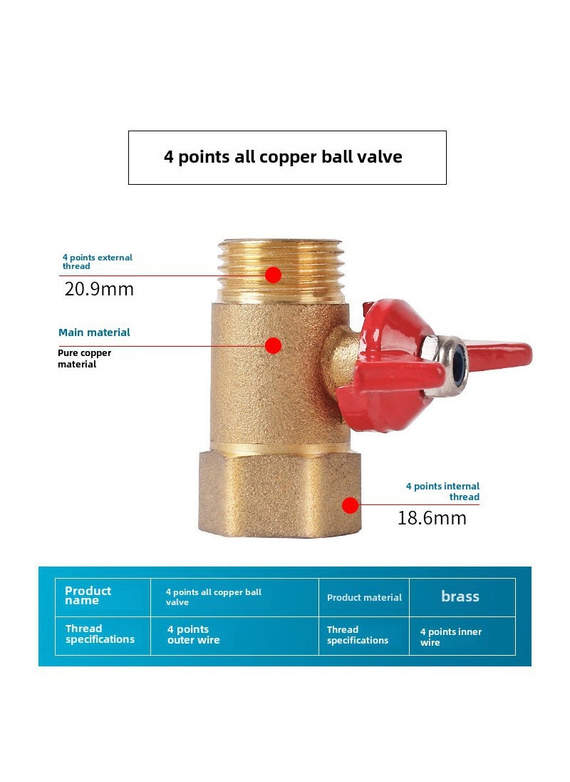 Water Purifier Inlet Connector 4 to 3/2 4 Internal and external thread copper ball valve