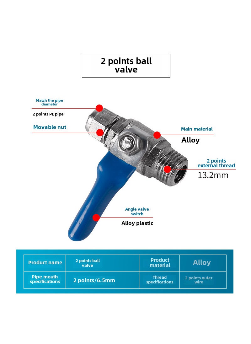 Water Purifier Inlet Connector 4 to 3/2 2 Turn 2 ball valve