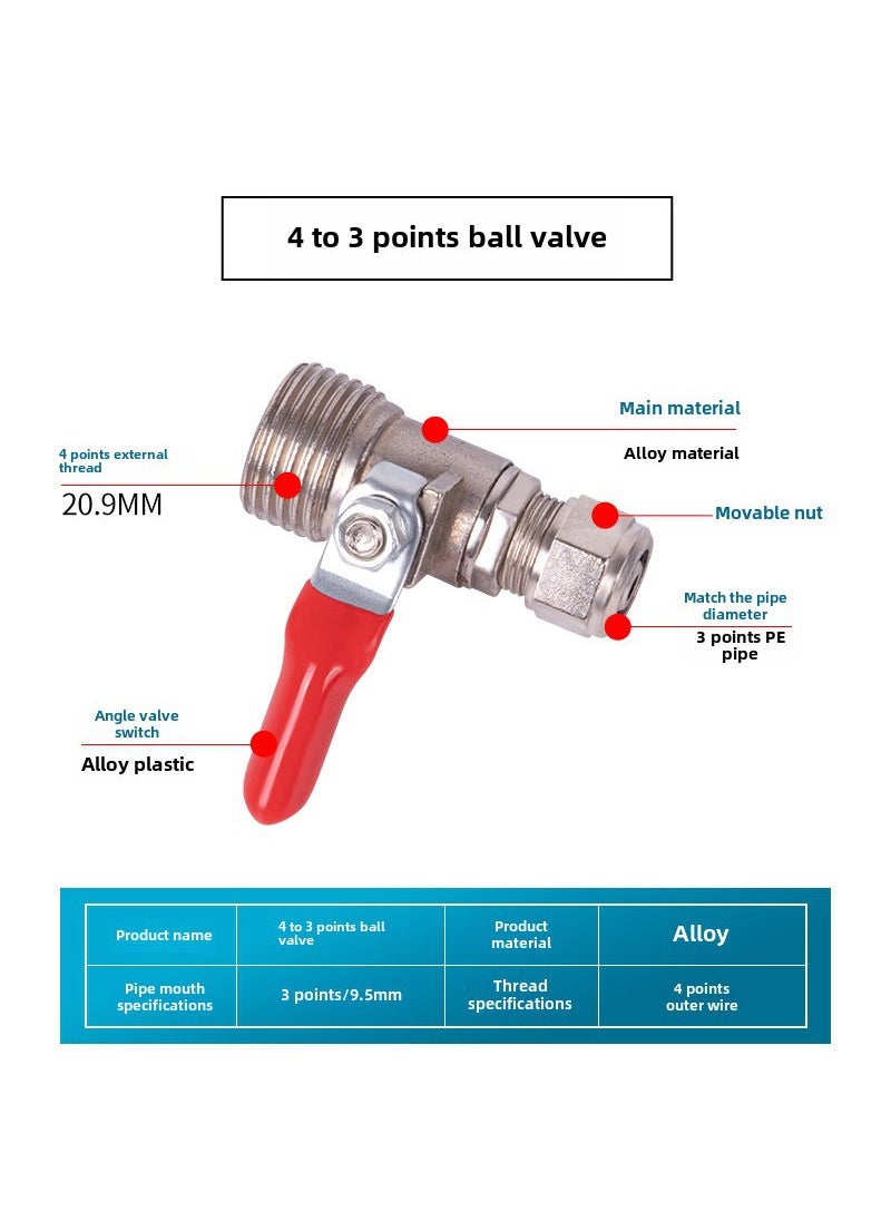 Water Purifier Inlet Connector 4 to 3/2 4-3 Outer Wire Valve (Alloy)