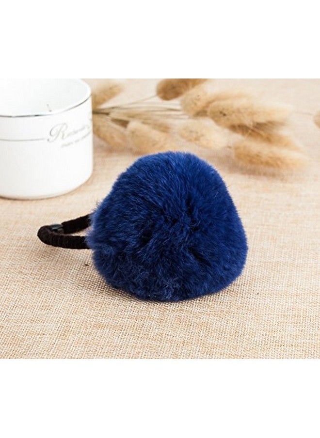 Pom Pom Black Stretchy Band Hair Ties Fluffy Ponytail Holders Pompom Hair Band For Girls Toddlers Pigtail 6 Pcs Navy Blue