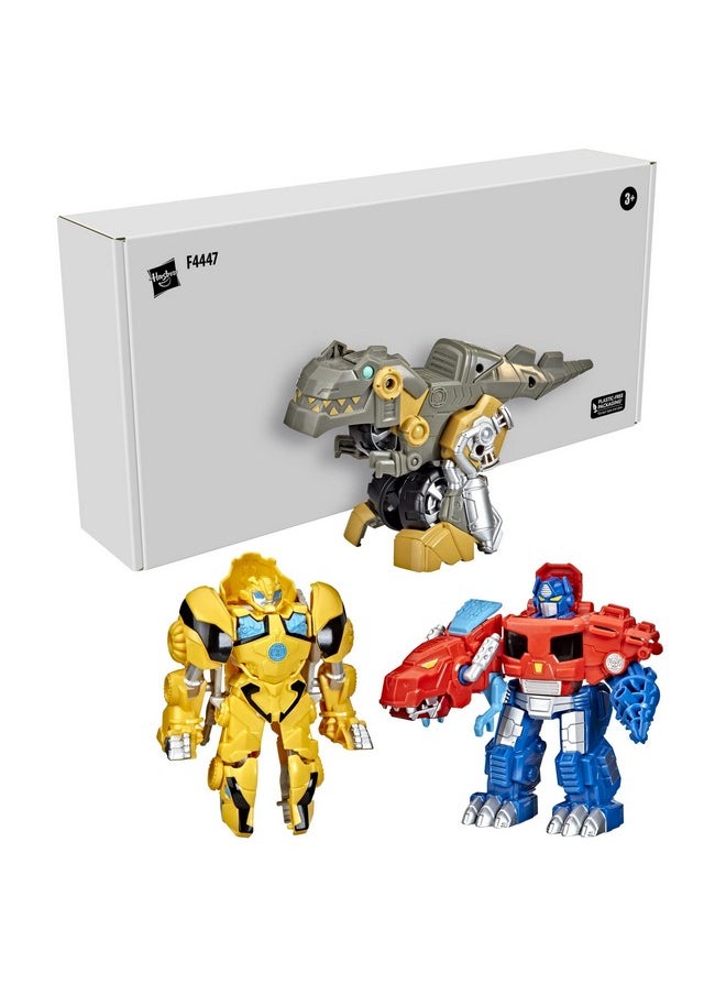 Playskool Primal Team-Up 3-Pack With Optimus Prime,Bumblebee, And Grimlock Converting Dinosaur Figures, 4.5-Inch Toys, Ages 3 And Up (Amazon Exclusive)