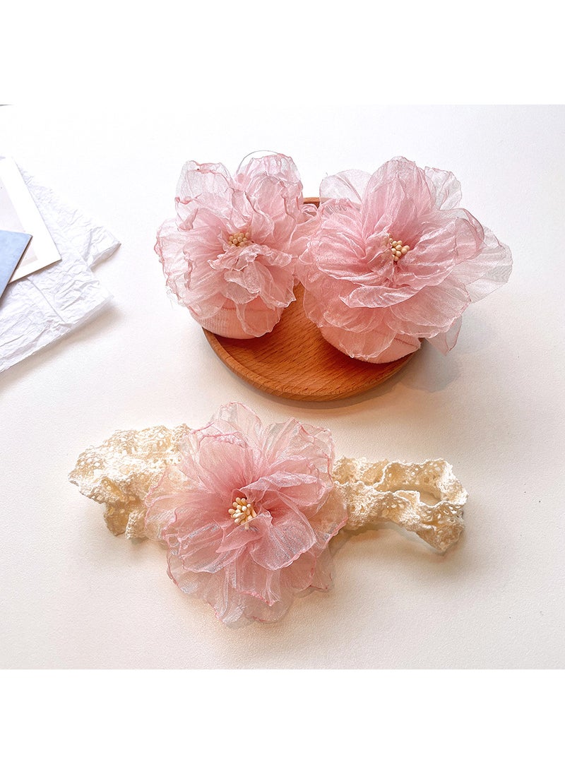 1 x 5 pcs Cute Newborn Socks and Headband Set Cartoon Korean Style Baby Accessories Pink chiffon flowers