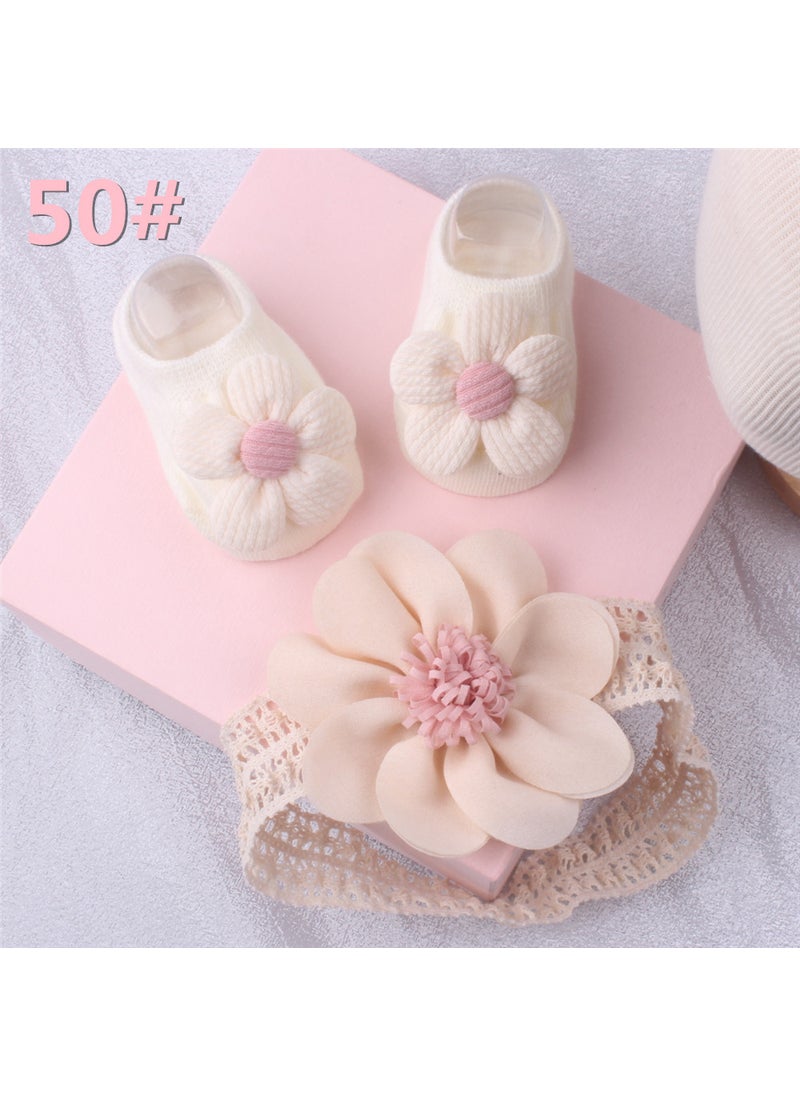 1 x 5 pcs Baby Headband Socks Set Kids No-show Floor Socks 50#