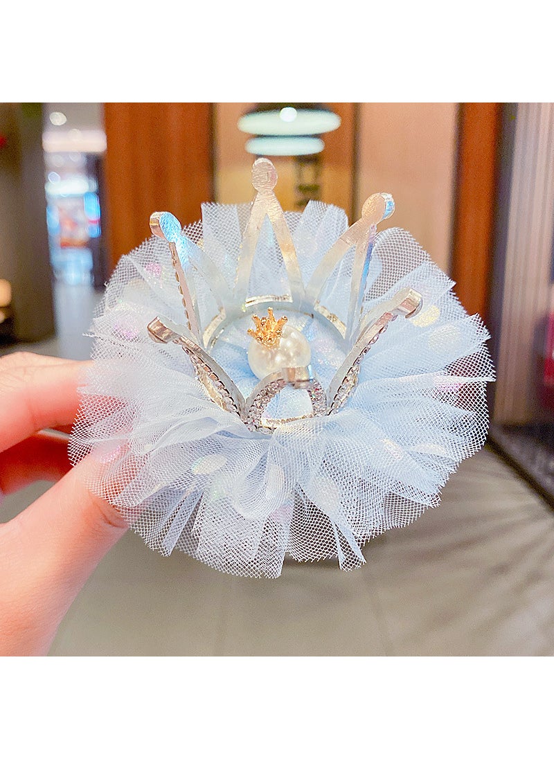 1 x 5 pcs Crown Hair Clip Pearl Alloy Rhinestone Kids FJ097-1# light blue pearl crown hairpin