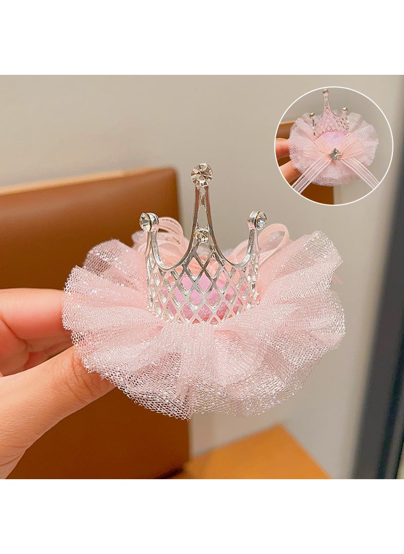 1 x 5 pcs Crown Hair Clip Pearl Alloy Rhinestone Kids FJ019-2# Korean Pink Crystal Ribbon Crown Hairpin