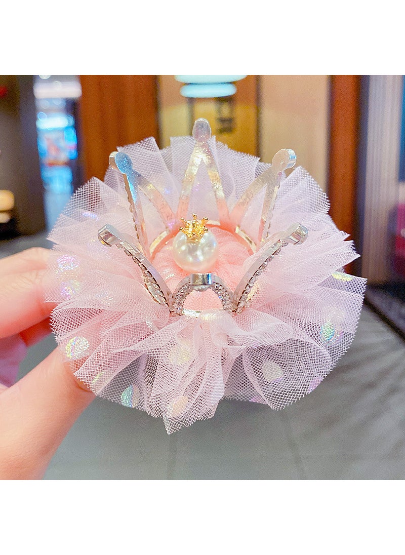 1 x 5 pcs Crown Hair Clip Pearl Alloy Rhinestone Kids FJ097-2# Korean Pink Pearl Crown Hairpin