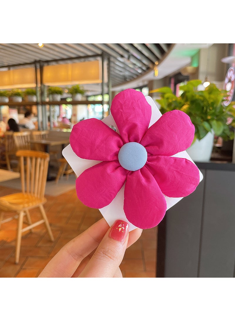 1 x 5 pcs Korean Girls Cute Floral Hair Clips Candy-Colored Fabric Accessories Rose Red Flowers