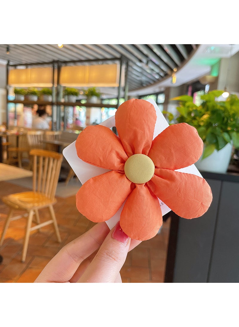 1 x 5 pcs Korean Girls Cute Floral Hair Clips Candy-Colored Fabric Accessories Orange flowers