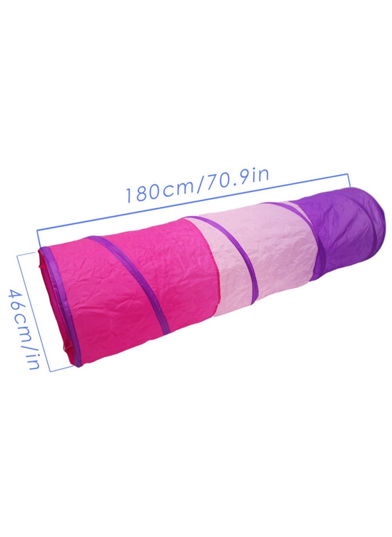 1 x 5 pcs Portable Folding Kids Tunnel Tent Plum pink and purple three-color channel 46*180