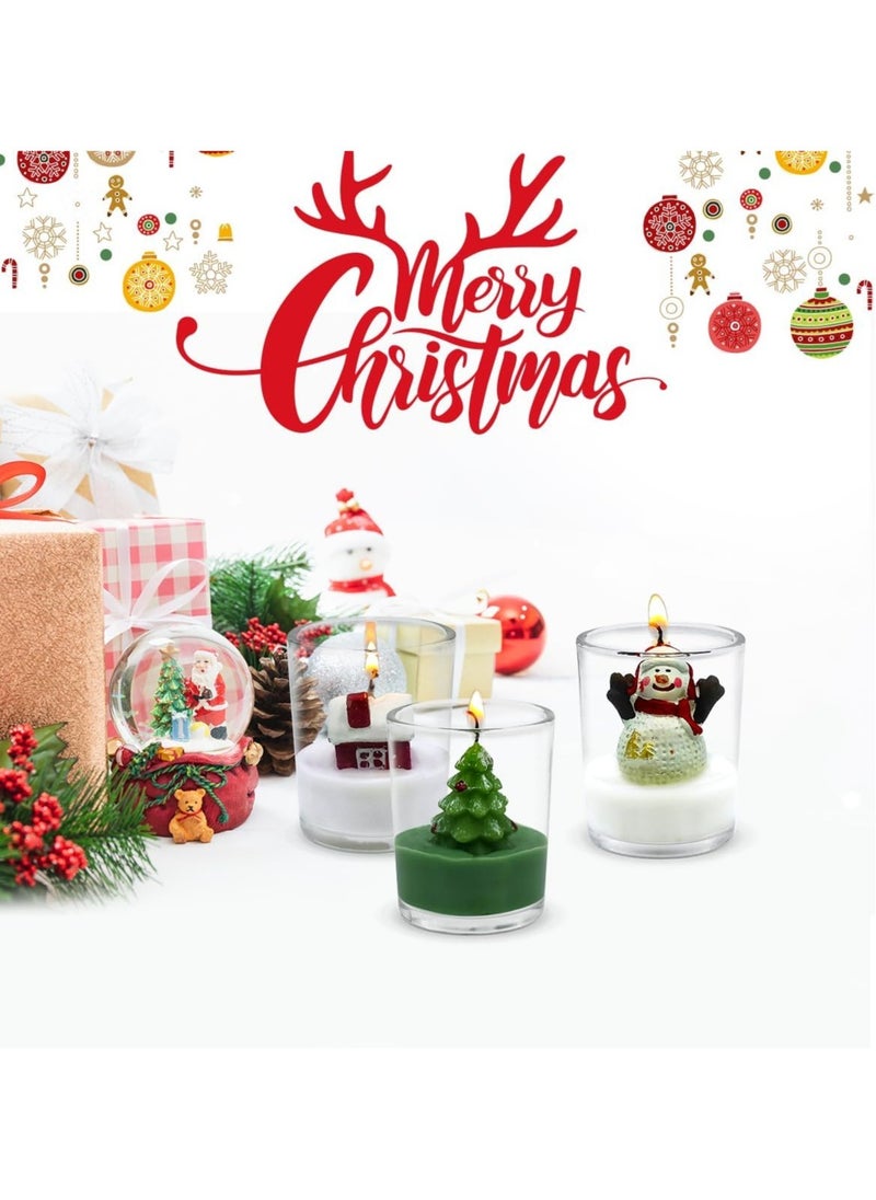 12-Pack Christmas Glass Votive Candles - Festive Decor Set with Santa, Snowman, Pinecone, Cedar, Elk and House Designs - Good for Xmas Holiday Decorations, Parties and Giftsc