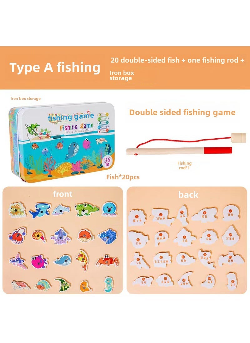 Wooden Magnetic Fishing Game for Kids A iron box 20 1 pole