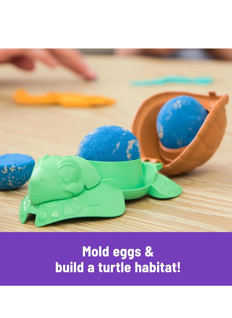 Kinetic Sand, Project Planet Turtle Beach with 396g Play Sand, Tools & Moulds, Sustainably Minded Materials, Sensory Toys for Kids Aged 3+