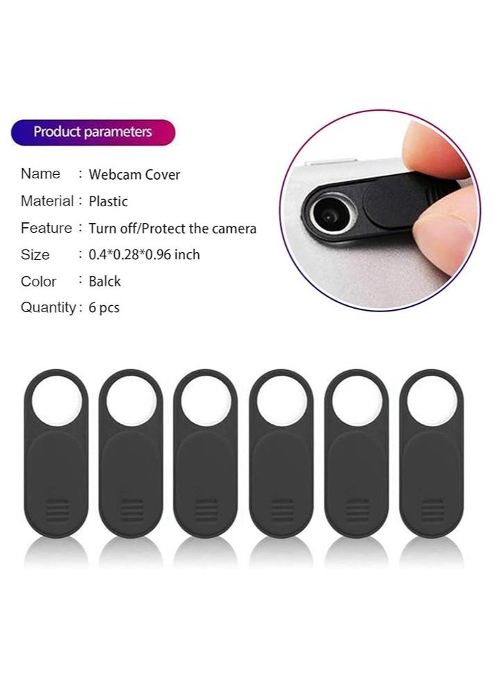 Webcam Cover, Camera Cover Slide, [6-Pack] Ultra Thin Webcam Cover Slide for MacBook Pro, Smartphone, Laptop, PC, IPad, iPhone, Camera Blocker Protect Your Privacy and Security (Black)