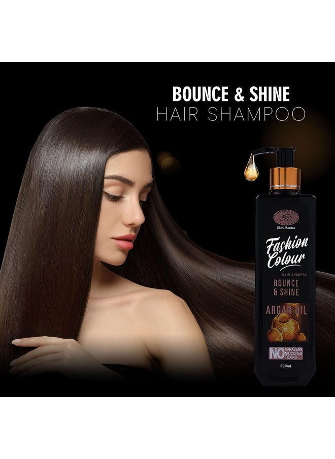 Bounce & Shine Argan Oil Hair Shampoo For Dry & Frizzy Hair | With Almond Oil | For Smooth, Soft, Shiny And Stronger Hair | Silicone, Sulphate & Paraben Free Shampoo For Women | 300 Ml (Pack Of 1)