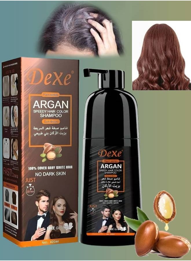 420ml Argan Speedy Hair Color Shampoo 100% Grey and White Hair Coverage Long Lasting Deeply Nourishing and Anti Hair Fall Hair Color Shampoo Argan Hair Dry Color Shampoo Dark Brown